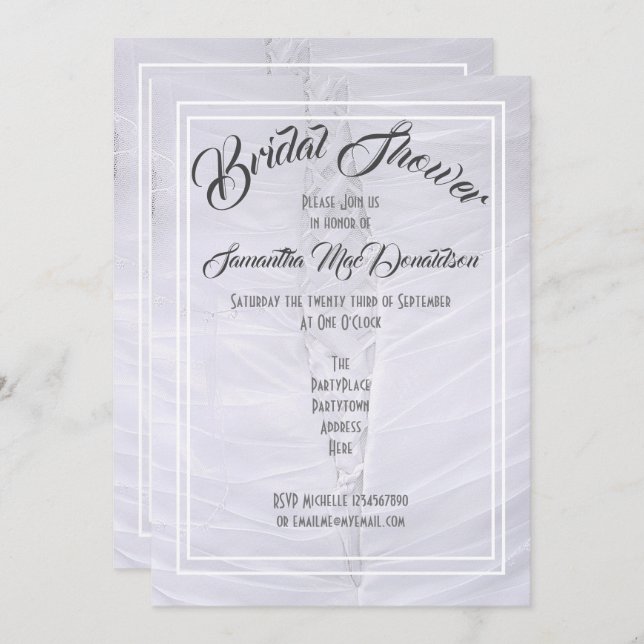 Invitation Mariage en dentelle blanche robe nuptiale douche (Devant / Derrière)