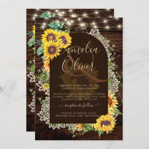 Invitation Mariage en dentelle de tournesol rustique
