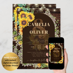 Invitation Mariage en dentelle de tournesol rustique
