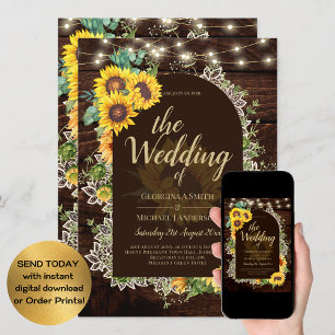 Invitation Mariage en dentelle de tournesol rustique