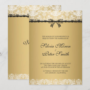 Invitation Mariage en dentelle dorée et blanche