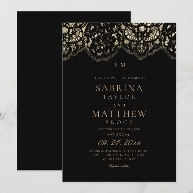 Invitation Mariage en dentelle moderne et élégant  (Devant / Derrière)