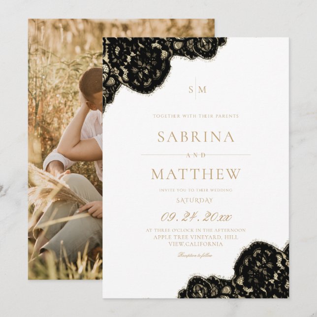 Invitation Mariage en dentelle moderne et élégant  (Devant / Derrière)