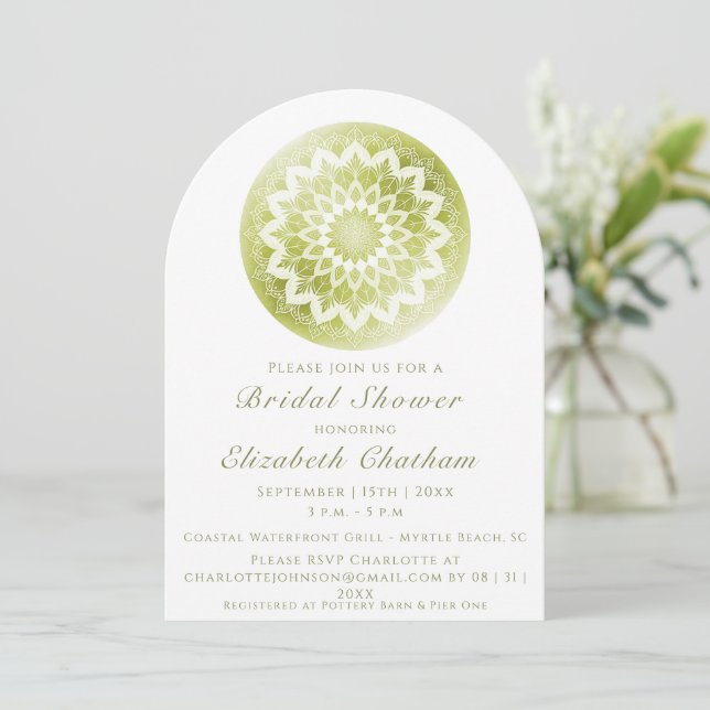 Invitation Mariage en dentelle verte Mandala (Debout devant)