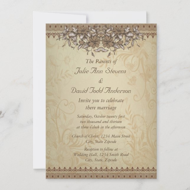 Invitation Mariage en dentelle Vintage beige (Devant)