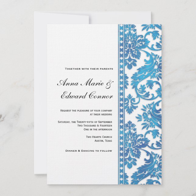 Invitation Mariage en dentelle Vintage bleu (Devant)