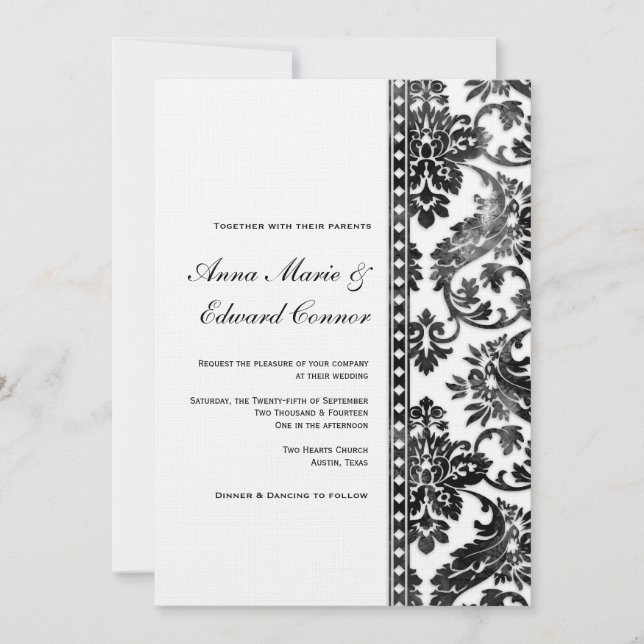 Invitation Mariage en dentelle Vintage noir (Devant)