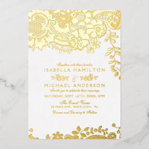 Invitation mariage en dentelle vintage or