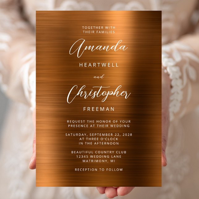 Invitation Mariage en écriture métallique cuivrée (Créateur téléchargé)