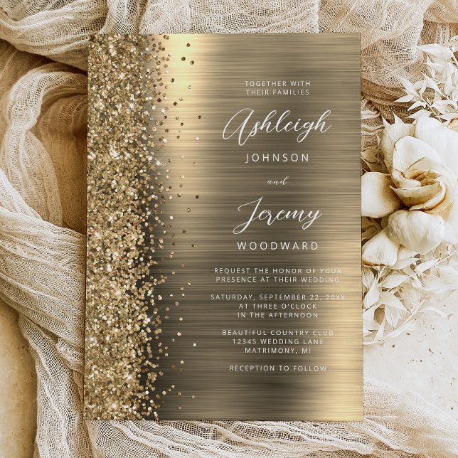 Invitation Mariage en écriture métallisée dorée (Créateur téléchargé)