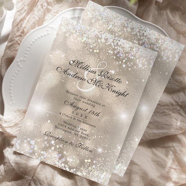 Invitation Mariage en écriture scintillante dorée Champagne (Créateur téléchargé)