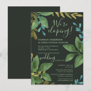 Invitation Mariage en Elopement Aquarelle Feuilles Réception