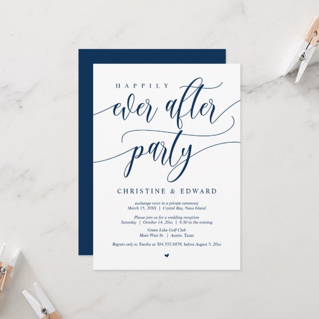 Invitation Mariage en Elopement, Fête de Bonheur Éternel (Devant/Arrière en situation)