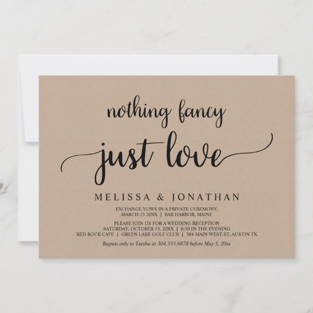 Invitation Mariage en Elopement, Rien de Fantaisiste Juste de (Devant)