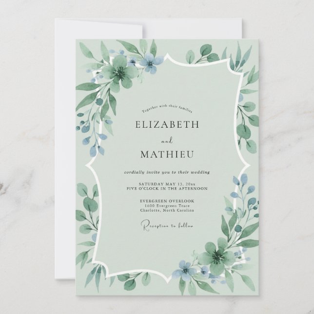 Invitation Mariage en eucalyptus et acier à la mousse de mer (Devant)