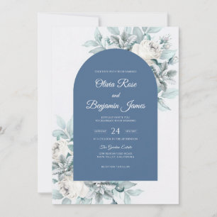 Invitation Mariage en Eucalyptus Gris et Feuillage Bleu Acier