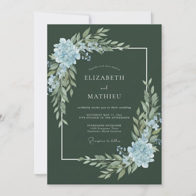 Invitation Mariage en feuillage d'acier mousse sombre (Devant)