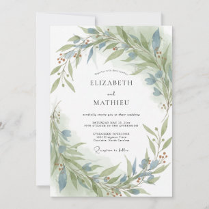 Invitation Mariage en feuillage d'olivier acier eucalyptus