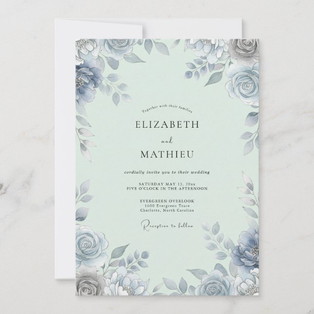 Invitation Mariage en feuille d'argent acier (Devant)