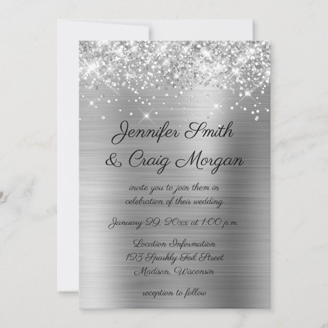 Invitation Mariage en feuille d'argent scintillant (Devant)