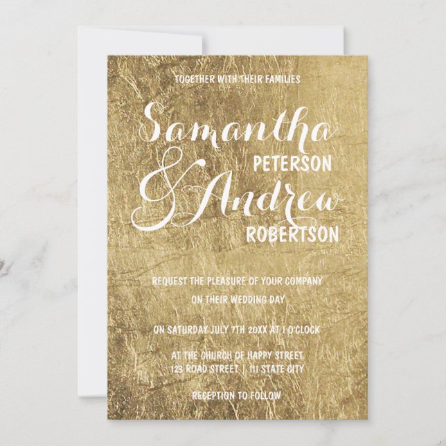 Invitation Mariage en feuille d'or de luxe (Devant)