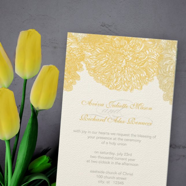 Invitation Mariage en fleur Dahlia jaune Iris (Créateur téléchargé)