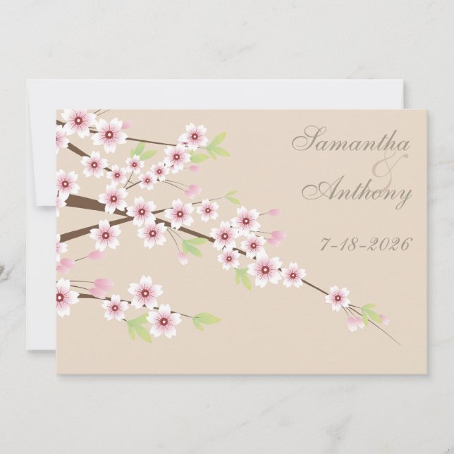 Invitation Mariage en fleur de crème et de cerise (Devant)