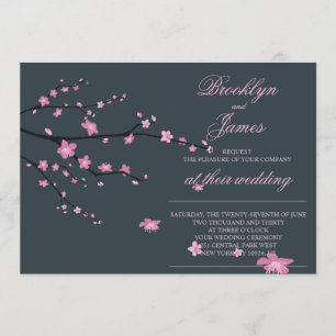 Invitation Mariage en fleurs de cerisier foncé invite