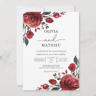 Invitation Mariage en fleurs de rose rouge profonde