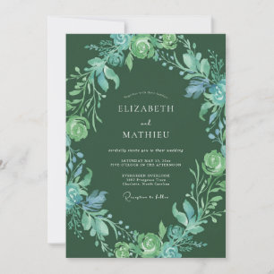 Invitation Mariage en forêt à la floraison émeraude