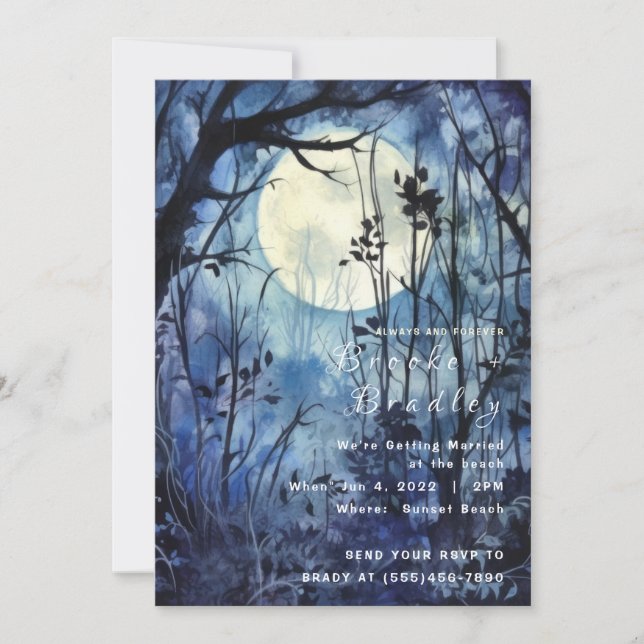 Invitation Mariage en forêt au clair de lune (Devant)