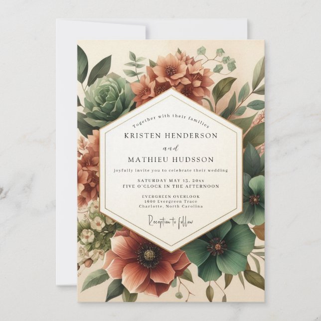 Invitation Mariage en forêt aux couleurs d'Amber Bloom (Devant)