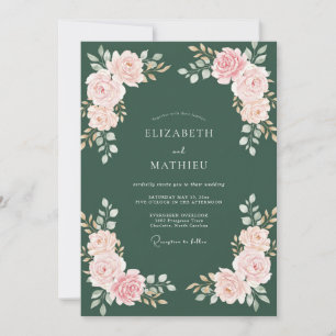 Invitation Mariage en forêt aux pivoines roses