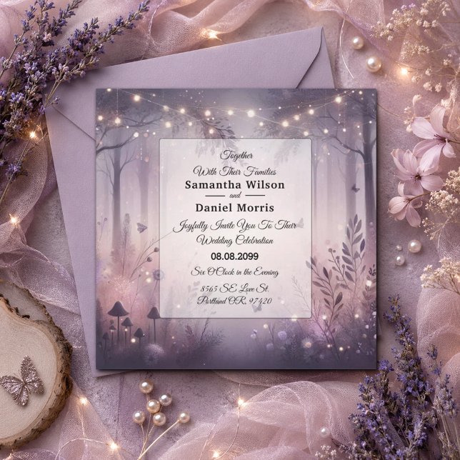 Invitation Mariage en forêt avec des lumières de fée éthérées (Créateur téléchargé)