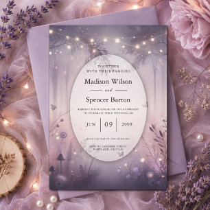 Invitation Mariage en forêt avec des lumières de fée éthérées