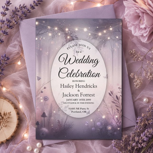 Invitation Mariage en forêt avec des lumières de fée éthérées (Créateur téléchargé)