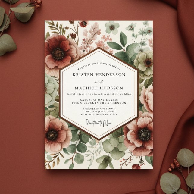 Invitation Mariage en forêt avec floraison de Bourgogne (Créateur téléchargé)
