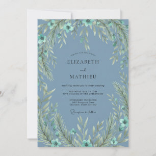 Invitation Mariage en forêt boisée bleu ardoise