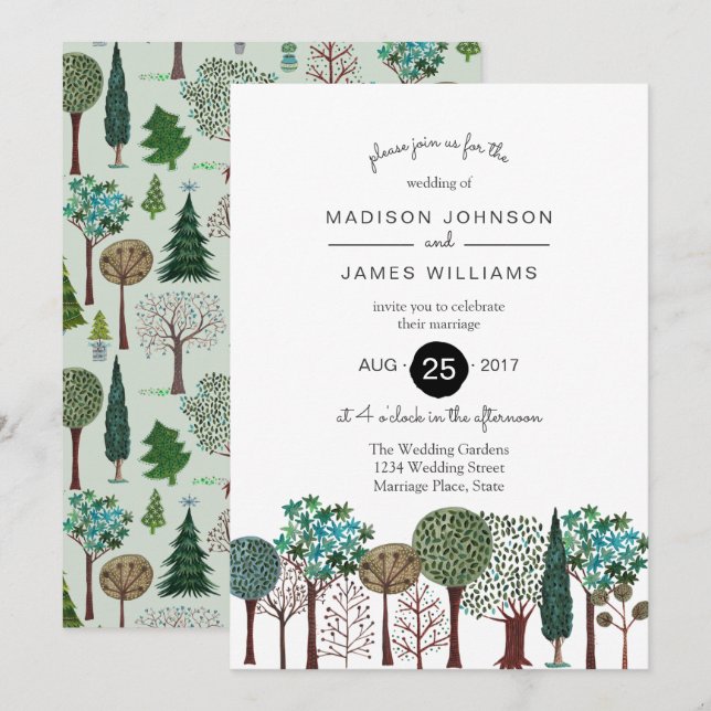 Invitation Mariage en forêt de arbres jardin boisé | Invitati (Devant / Derrière)