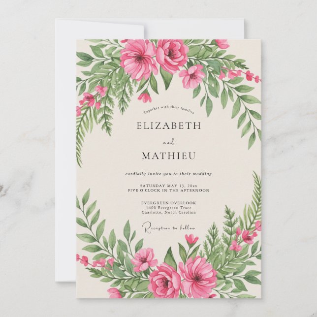 Invitation Mariage en forêt de bois aux tons roses (Devant)