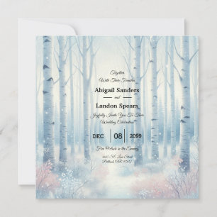 Invitation Mariage en forêt de bouleaux bleus givrés
