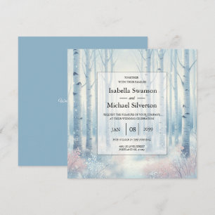 Invitation Mariage en forêt de bouleaux bleus givrés