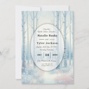 Invitation Mariage en forêt de bouleaux bleus givrés