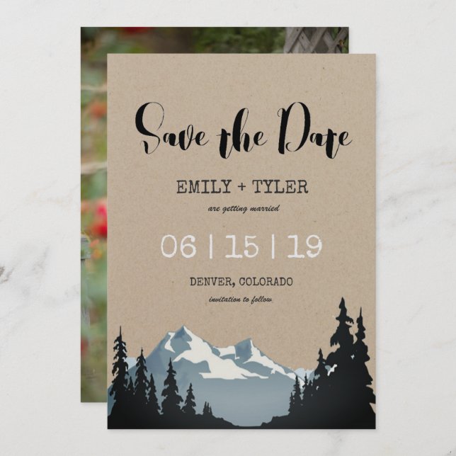 Invitation Mariage en Forêt de Montagne Boisée Enregistrer la (Devant / Derrière)