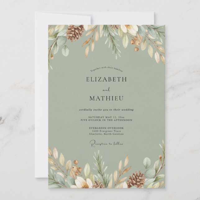 Invitation Mariage en forêt de pins avec de la mousse (Devant)