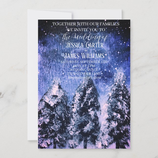 Invitation Mariage en forêt de pins en hiver (Devant)
