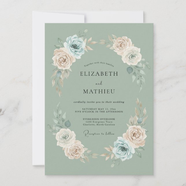 Invitation Mariage en forêt douce de vert sauge (Devant)