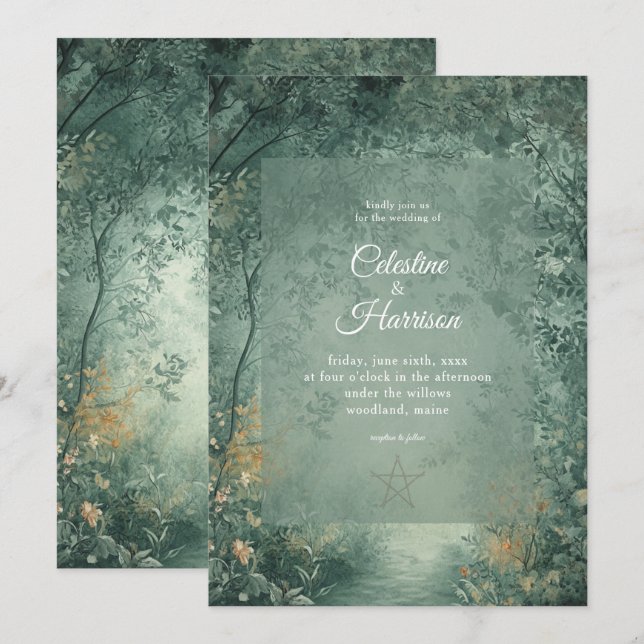 Invitation Mariage en forêt enchantée de sorcière (Devant / Derrière)