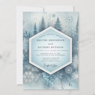 Invitation Mariage en forêt enneigée bleu ardoise