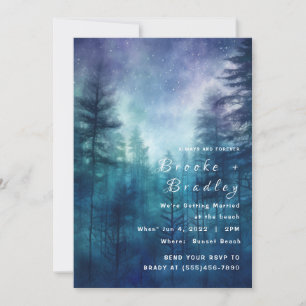 Invitation Mariage en forêt étoilée bleu nuit et violet
